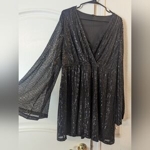 Black Sequin Long Sleeve Dress